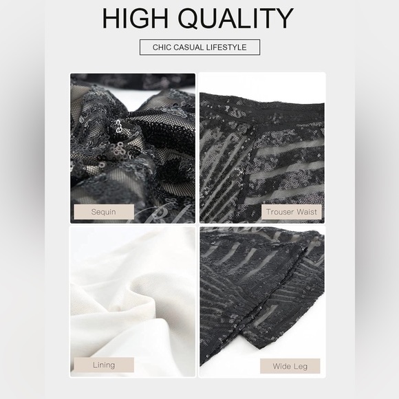 Sequin Pants for Women • High-Waist Bell Bottoms • Wide Leg • Palazzo • Flared - Picture 2 of 6